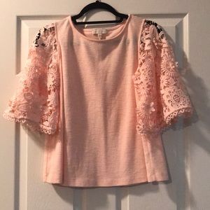 Worn once!! Anthropologie floral lace shoulder top